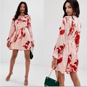Ted Baker Pink and Red Floral Long Sleeve Dress